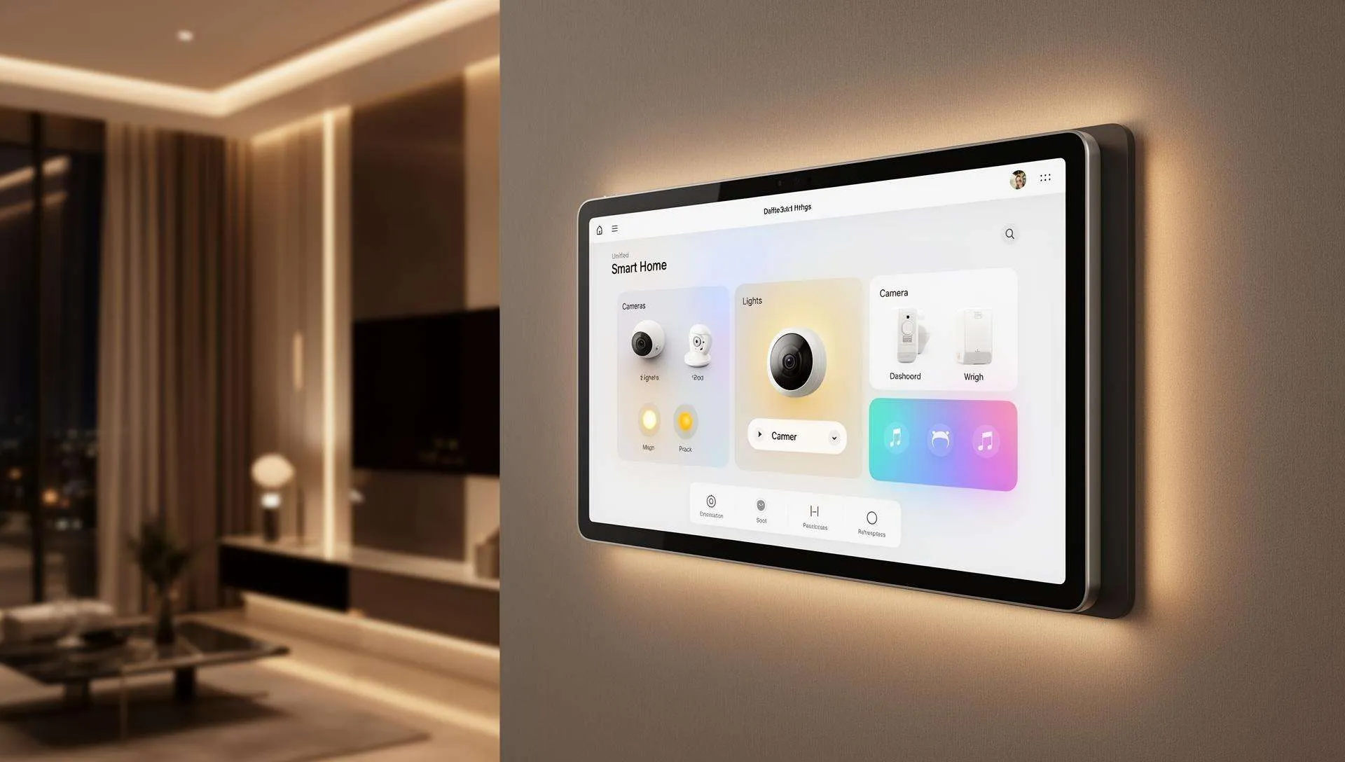 Smart home dashboard on wall-mounted tablet