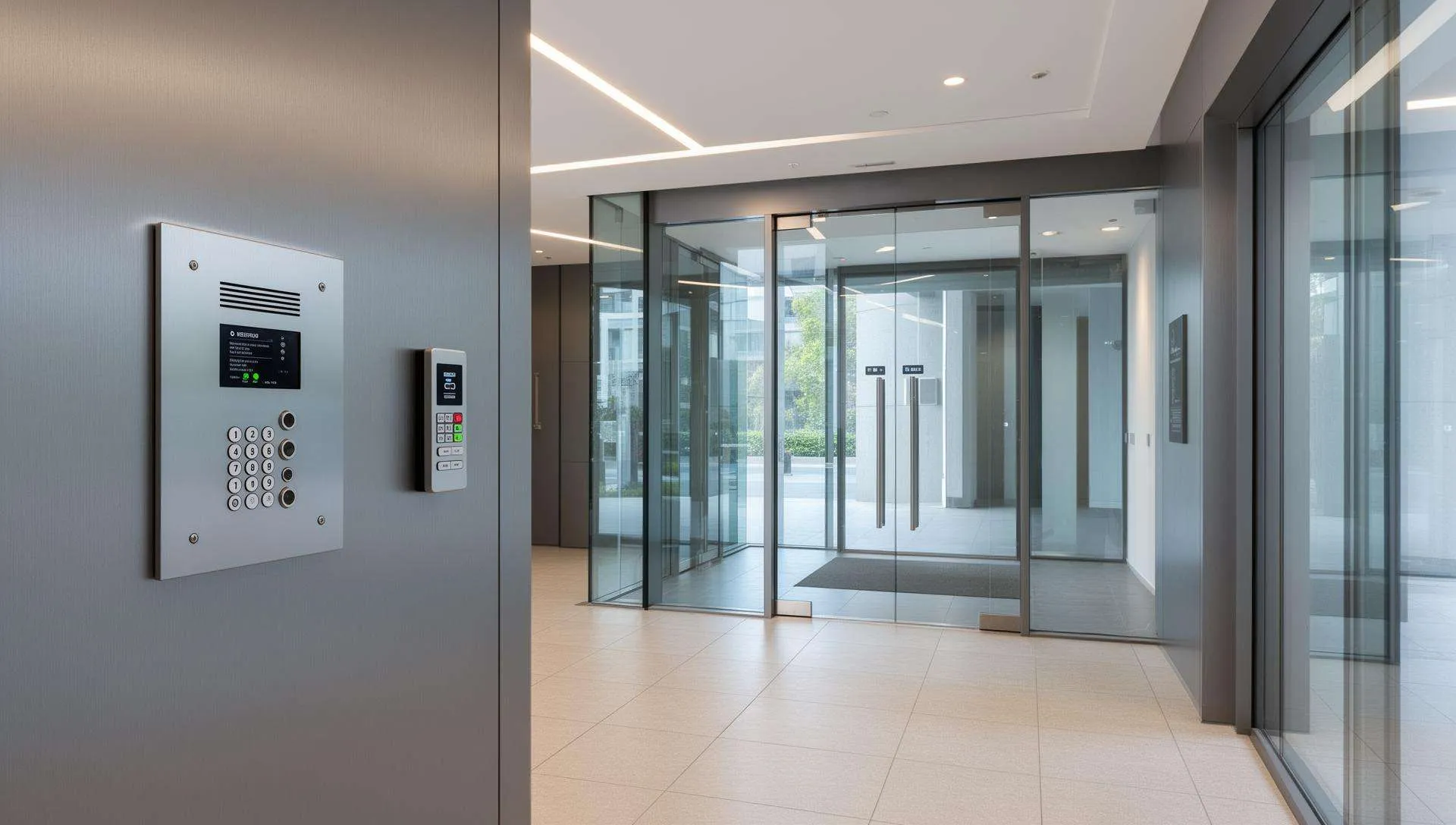 Modern building lobby with access control